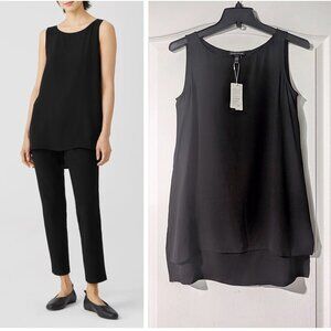 Eileen Fisher | Silk Georgette Crepe Bateau Neck Tank In Black